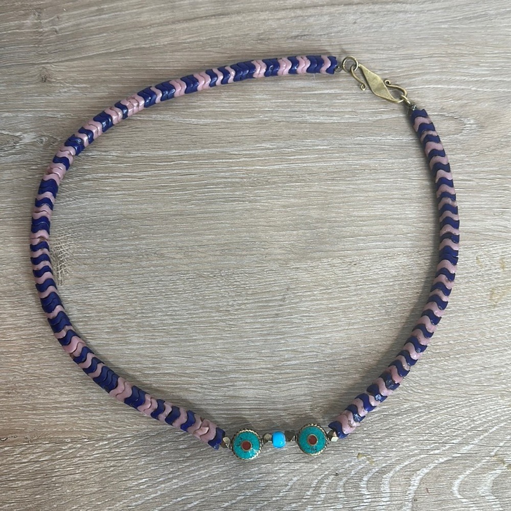 Vintage African snake bead turquoise necklace - Picture 6 of 6